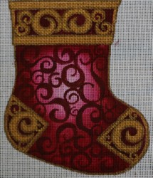 click here to view larger image of Maroon/Gold Mini Sock (hand painted canvases)