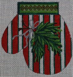 click here to view larger image of Mitten - Red/White/Green w/Mistletoe (hand painted canvases)