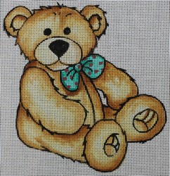 click here to view larger image of Light Brown Teddy Bear w/Turquoise/Polka Dot Bowtie (hand painted canvases)