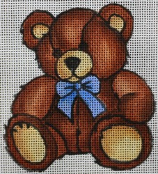 click here to view larger image of Dark Brown Teddy Bear w/Blue Bowtie (hand painted canvases)