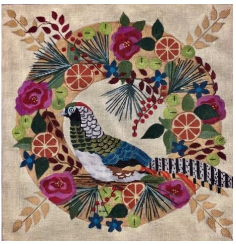 click here to view larger image of Pheasant in Wreath (hand painted canvases)