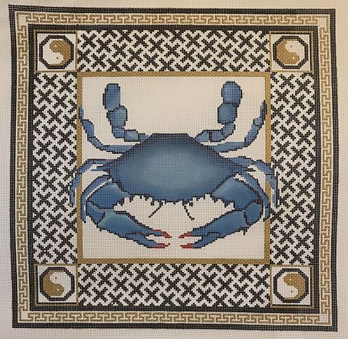 click here to view larger image of Blue Crab w/Ying Yang Borders (hand painted canvases)