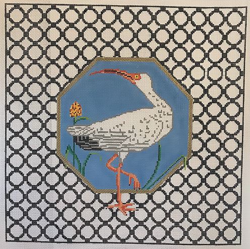 click here to view larger image of Egret w/Geometric Border (hand painted canvases)
