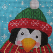 click here to view larger image of Christmas Penguin Pillow (hand painted canvases)