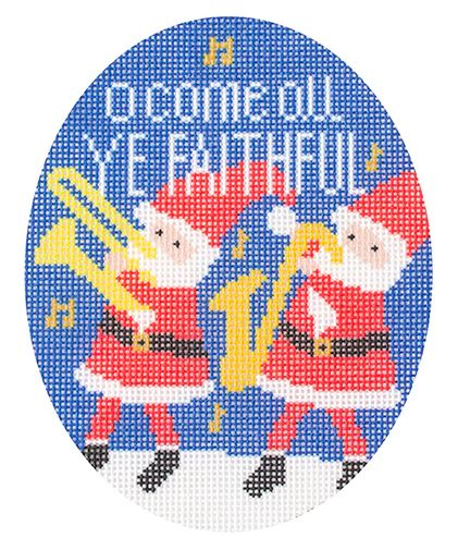 click here to view larger image of Musical Santas - O Come All Ye Faithful (printed canvas)