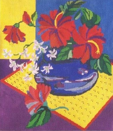 click here to view larger image of Hibiscus In Blue (hand painted canvases)