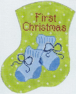 click here to view larger image of First Christmas  - Blue Booties (hand painted canvases)