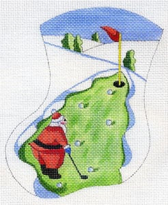 click here to view larger image of Santa Golfing on Christmas Tree Green (hand painted canvases)