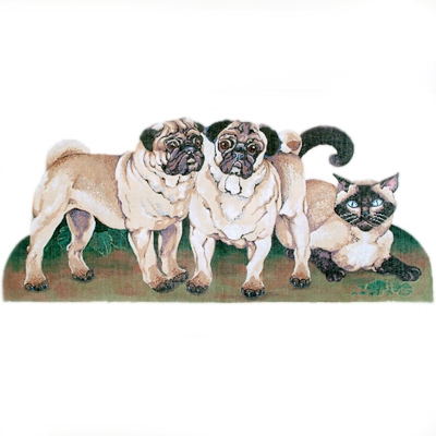 click here to view larger image of Pugs w/Siamese Cat (hand painted canvases)