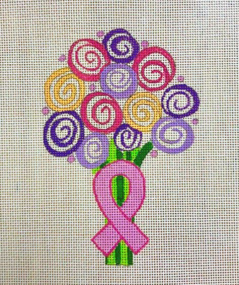 click here to view larger image of Swirly Bouquet w/Cancer Ribbon (hand painted canvases)