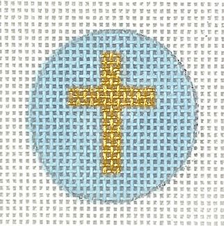 click here to view larger image of Key Ring Insert - Gold Cross on Sky Blue (hand painted canvases 2)