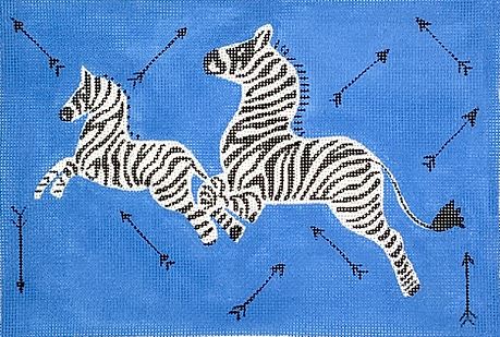 click here to view larger image of Scalamandré Leaping Zebras and Arrows/Blue (hand painted canvases 2)