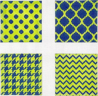 click here to view larger image of Mixed Geometrics Coasters Lime/Navy (hand painted canvases 2)
