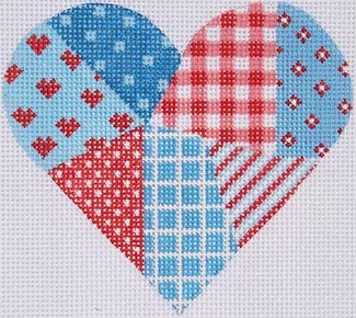 click here to view larger image of Mini Heart - Patchwork Red/White/Blue (hand painted canvases 2)