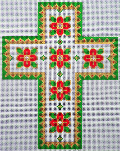 click here to view larger image of Cross w/Red Flower (hand painted canvases)