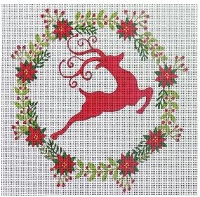 click here to view larger image of Leaping Deer/Wreath (hand painted canvases)