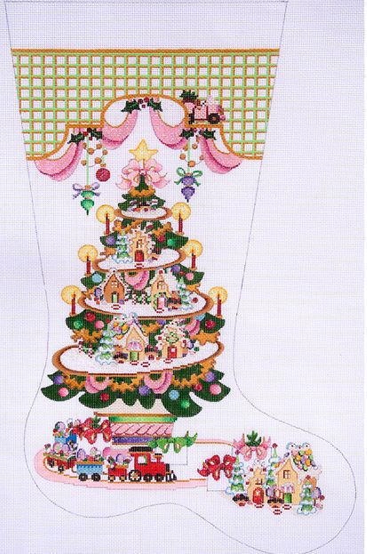 click here to view larger image of Gingerbread Village Tree Stocking Stocking (hand painted canvases)