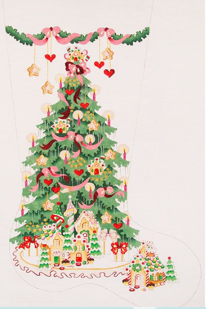 Gingerbread Tree/Pink Ribbons Stocking hand painted canvases 