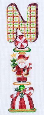 click here to view larger image of Letter N Spindle w/Small Santa (hand painted canvases)