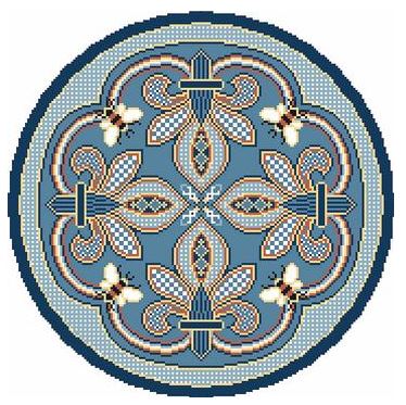 click here to view larger image of Napoleonic Bee Round - Blue/Parchment (hand painted canvases)