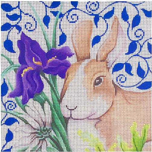 click here to view larger image of Bunny Portrait/Blue Leaves/Small (hand painted canvases)