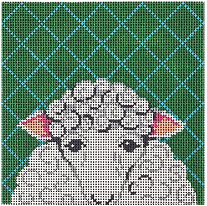click here to view larger image of White Sheep Face on Green (hand painted canvases)