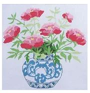 click here to view larger image of Peonies in a Blue Bowl (hand painted canvases)