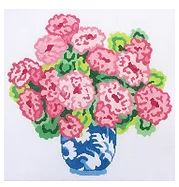 click here to view larger image of Geraniums in a Blue Bowl (hand painted canvases)