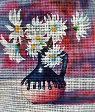 click here to view larger image of Daisys in a Clay Pot (hand painted canvases)