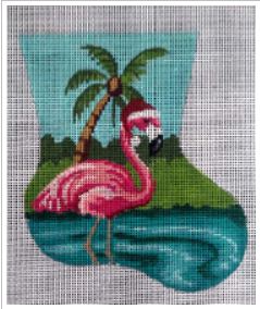 click here to view larger image of Flamingo Mini Stocking (hand painted canvases)