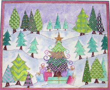 click here to view larger image of Patchwork Christmas Tree Forest  (hand painted canvases)