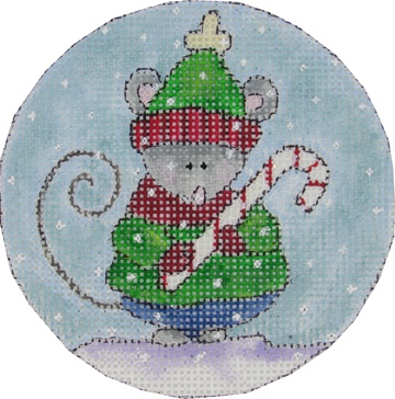 click here to view larger image of Christmas Mouse w/Candy Cane (hand painted canvases)