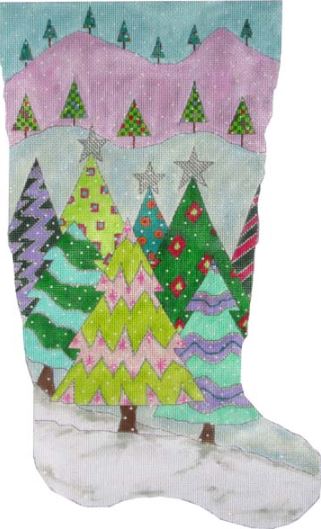 click here to view larger image of Patchwork Tree Stocking (hand painted canvases)