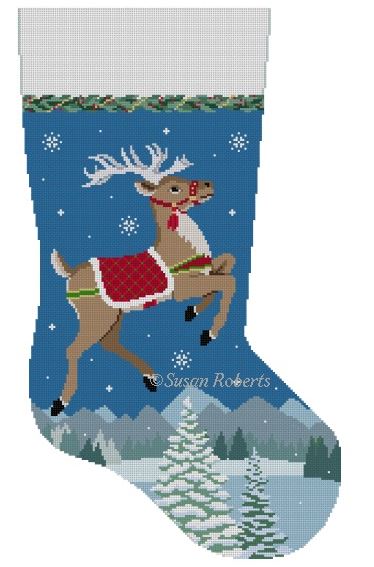 click here to view larger image of Stocking - Reindeer Flying (hand painted canvases)