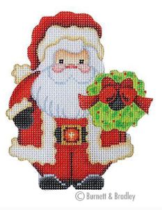 click here to view larger image of Mini Santa w/Wreath (hand painted canvases)