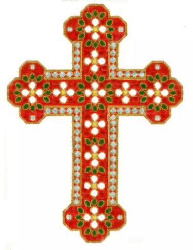 click here to view larger image of Cross Intricate Red/Green (hand painted canvases)