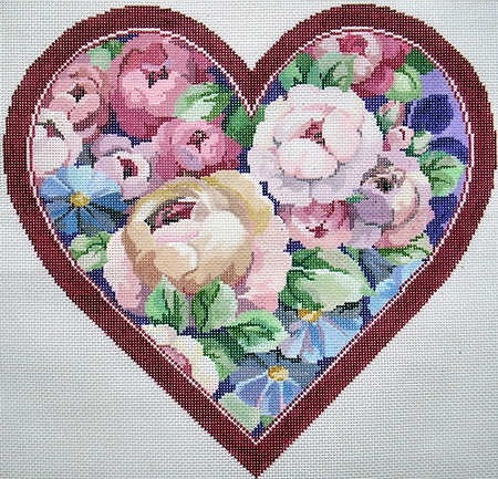click here to view larger image of Cabbage Rose Heart (hand painted canvases)
