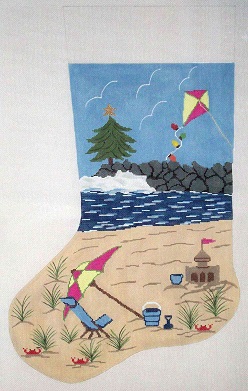 click here to view larger image of Seaside Jetty Stocking (hand painted canvases)