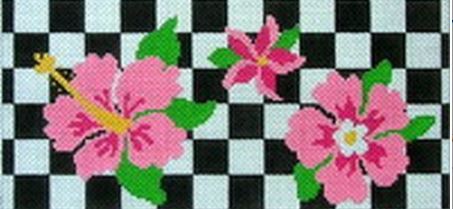 click here to view larger image of Black/White Checks w/Hibiscus (hand painted canvases)
