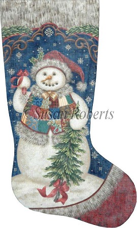 click here to view larger image of Patchwork Snowman Stocking - 18M (hand painted canvases)