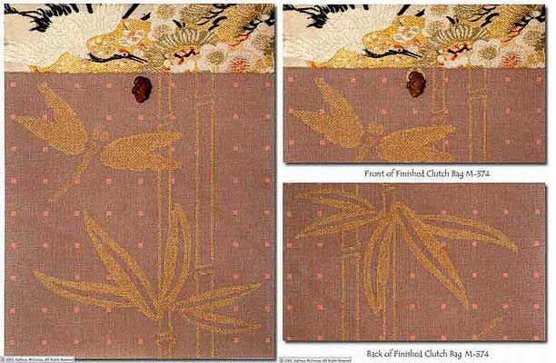 click here to view larger image of Clutch Bag - Bamboo/Dragonfly w/Obi Flap and Boxwood Button (hand painted canvases)