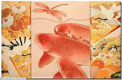 click here to view larger image of Three Carp Pillow w/Obi Fabric Side Panels (hand painted canvases)