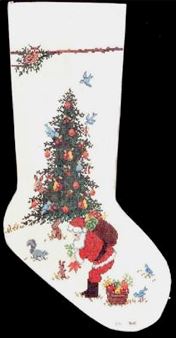 click here to view larger image of Christmas Creatures Christmas Tree Stocking (hand painted canvases)