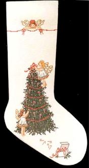 click here to view larger image of Three Angels Tree/Candy Canes Stocking (hand painted canvases)