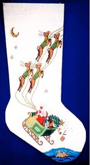 click here to view larger image of Santas Flight Stocking (hand painted canvases)