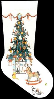 click here to view larger image of Victorian Tree Girls Toys Stocking (hand painted canvases)