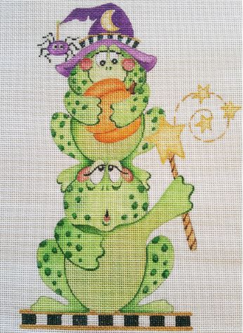 click here to view larger image of Halloween Frog in Caldron (hand painted canvases)