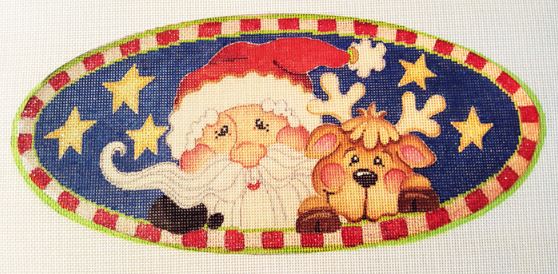 click here to view larger image of Oval Santa and Reindeer (hand painted canvases)