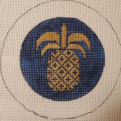 click here to view larger image of Button Cover - Gold Pineapple on Navy (hand painted canvases)