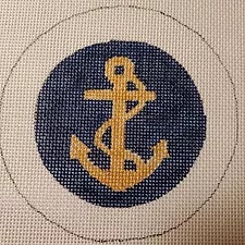 click here to view larger image of Button Cover - Gold Anchor on Navy (hand painted canvases)